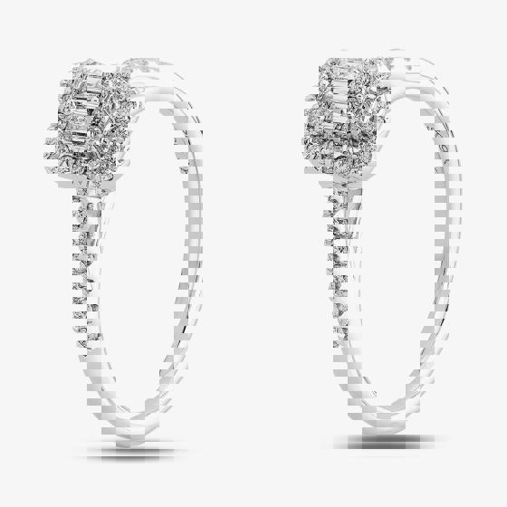 T. H. Baker 9ct White Gold 0.35ct Multi-Cut Diamond Square Cluster Ring TH012536R