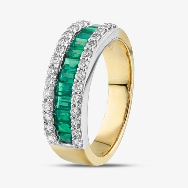T. H. Baker 18ct Two Colour Gold Baguette Cut Emerald & Brilliant Cut Diamond Half Eternity Ring R19039Y-EM N