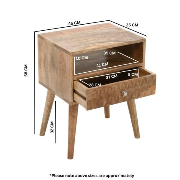 IH Design Zenon Light Mango Wood Bedside Table with 1 Drawer & Open Slot