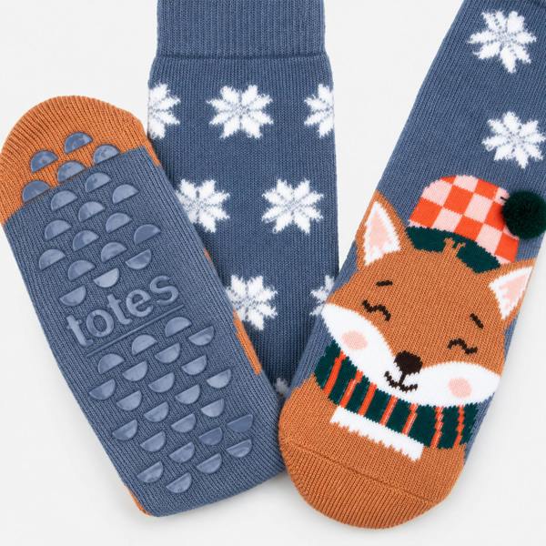 Totes SINGLE ORIGINAL SLIPPER SOCKS Fox Slipper Socks   in  Blue