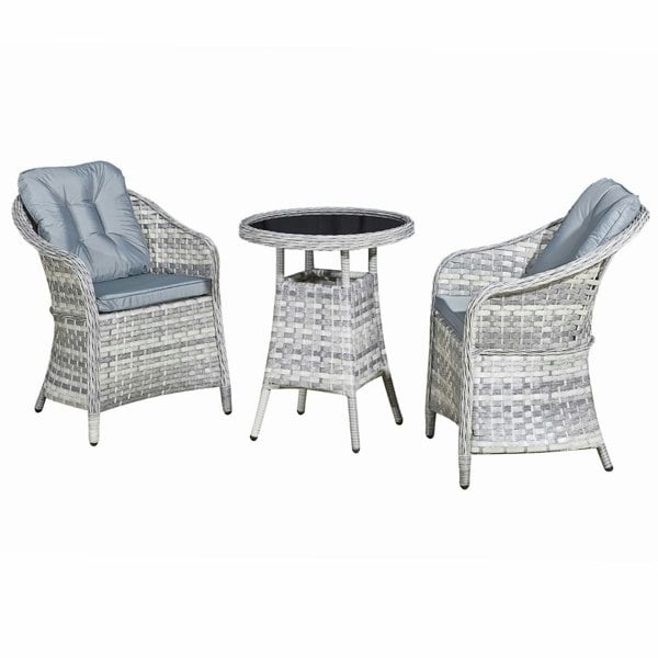 Oseasons Sicilia Rattan 2 Seat Bistro Set in Dove Grey with Black Glass