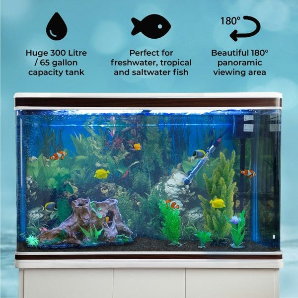 Monstershop Aquarium Fish Tank & Cabinet with Complete Starter Kit - White Tank & Black Gravel