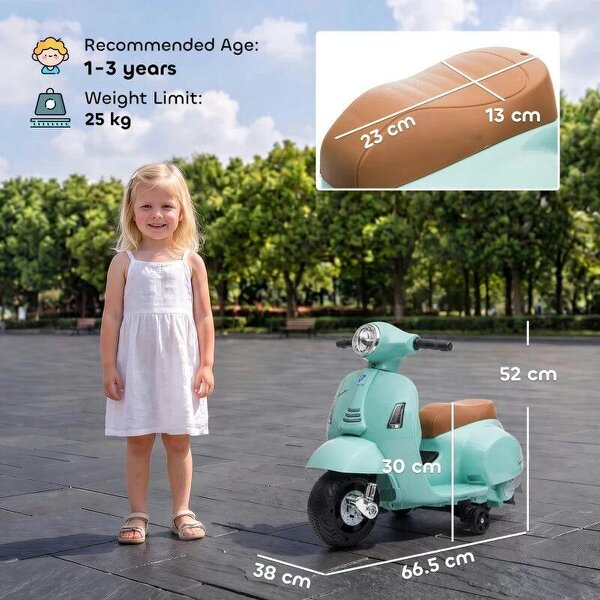 Vespa Licensed 6V Kids Electric Motorbike Ride On Motorcycle Battery Powered for 18-36 Months with Horn, Green