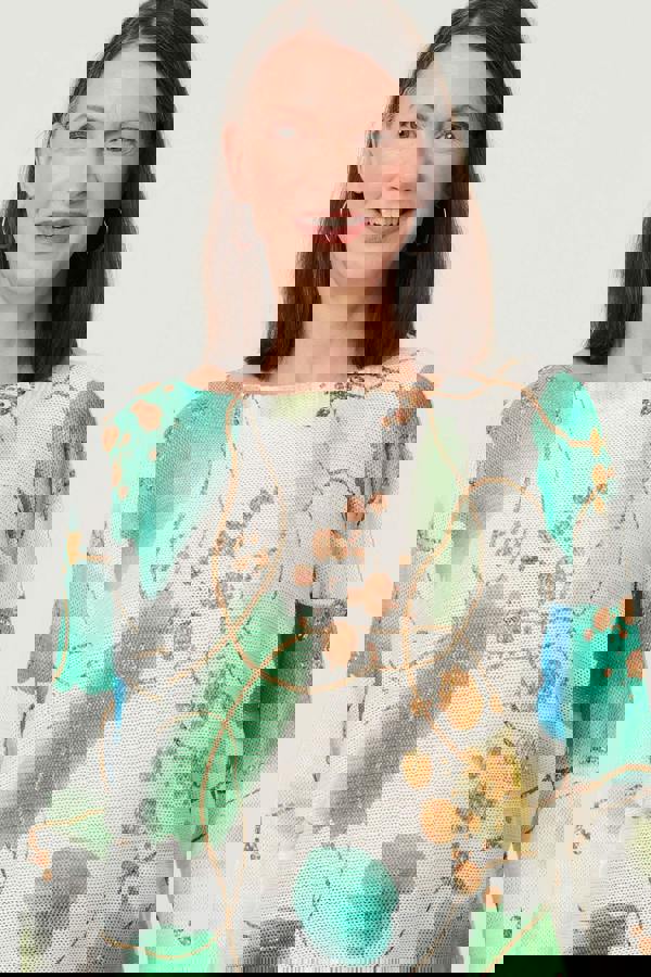 Green | Printed Textured Mesh Long Sleeve Top