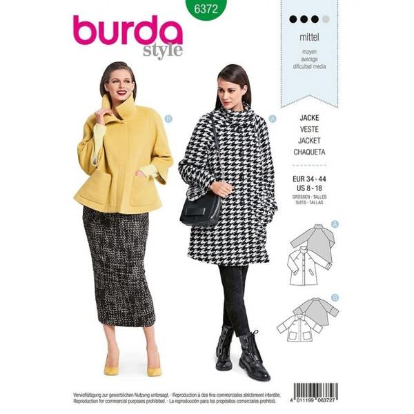 Burda Sewing Pattern 6372 Jackets and Coats For Women, 8 to 18 - Intermediate