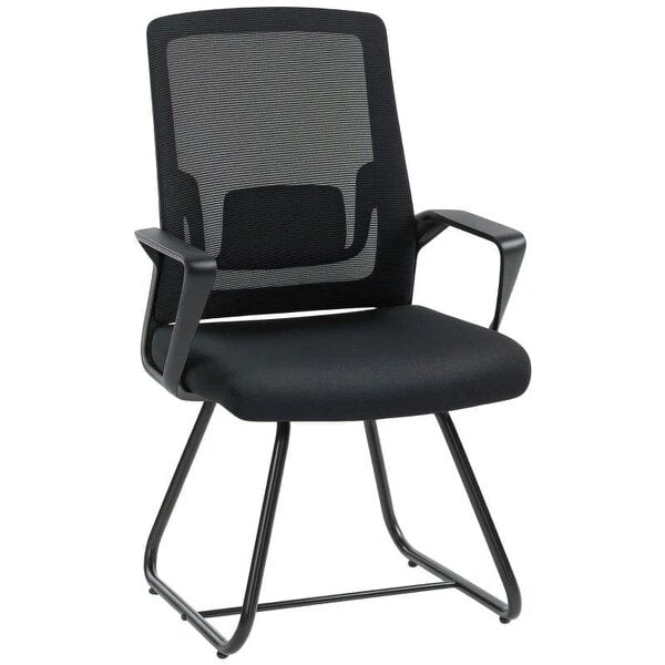 Desk Chair No Wheels, Office Chair with Mesh Back, Lumbar Support, Metal Base for Waiting Room, Conference Room, Black