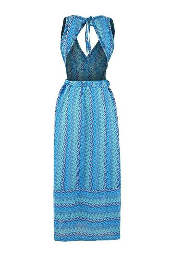 WOVCOR Geometric Patterned Knitted Maxi Backless Beach Dress