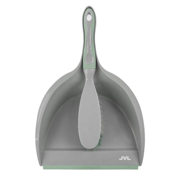 JVL Dust Pan And Brush Set / Rubber Grip - Grey