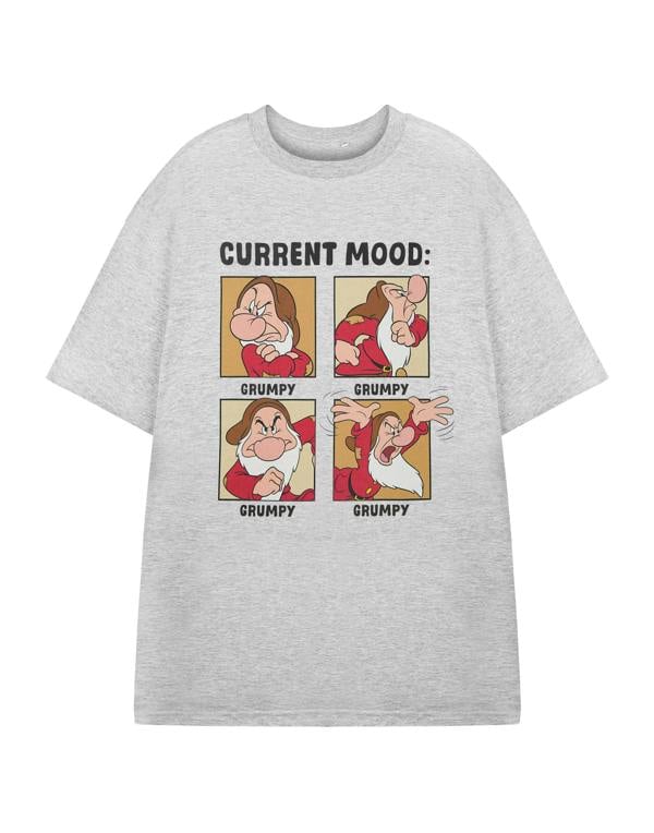 Disney Snow White and The Seven Dwarfs Mens Grey Current Mood Short Sleeved T-Shirt