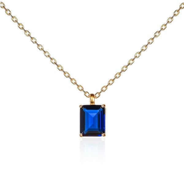namana Gold Plated 925 Sterling Silver Blue Rectangle Solitaire Pendant Necklace For Women