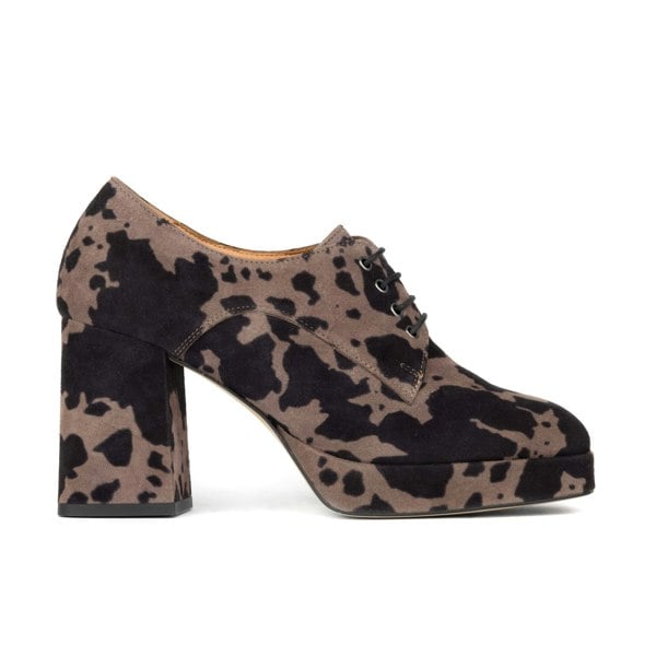 Embassy London Roulette Platform - Brown Cow - Women's leather oxford pump with platform and block heel