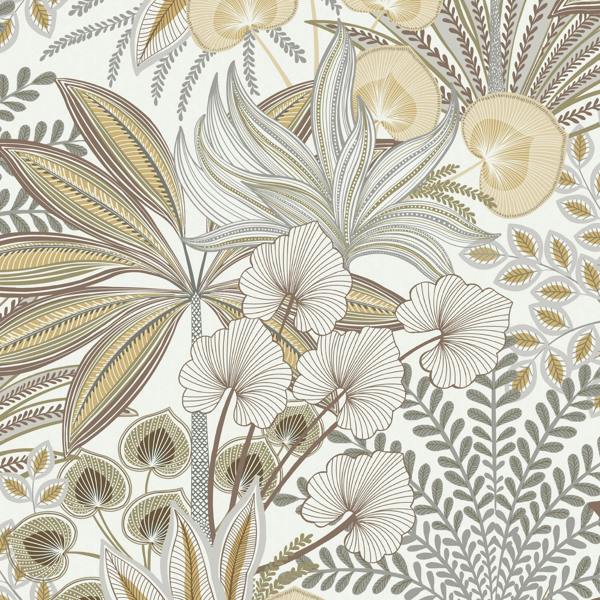 Grandeco Jody Retro Jungle Botanical Textured Wallpaper, Neutral Grey
