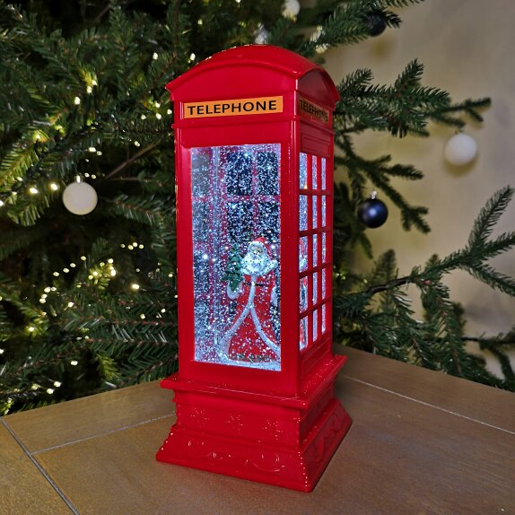 Samuel Alexander 27cm Dual Power LED Christmas Glitter Water Spinner Red Phone Box Santa Scene