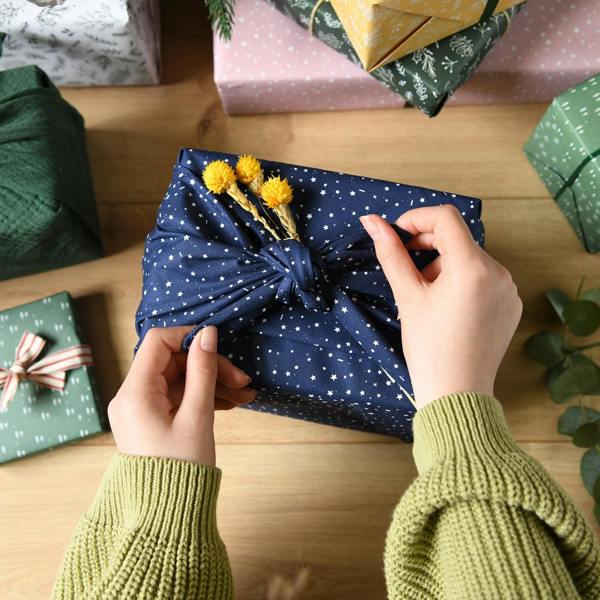 Reusable Navy Stars Fabric Gift Wrap - alternative angle