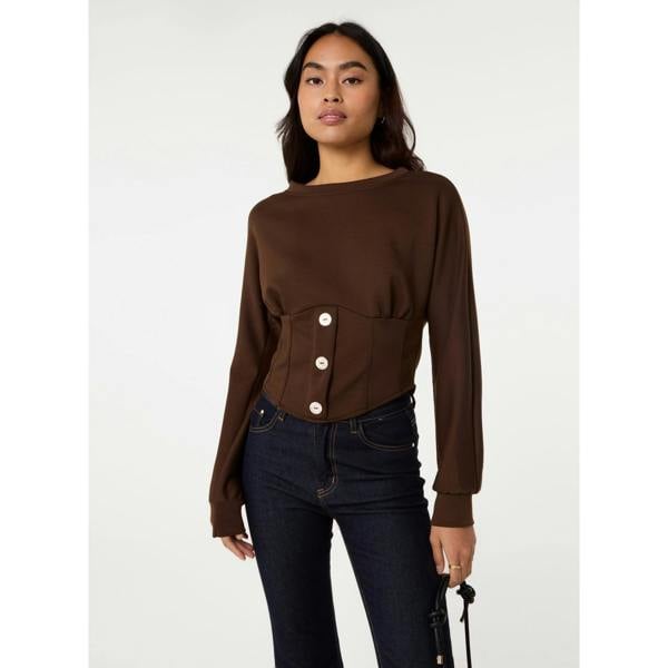 Pink Vanilla Button Front Corset Sweatshirt