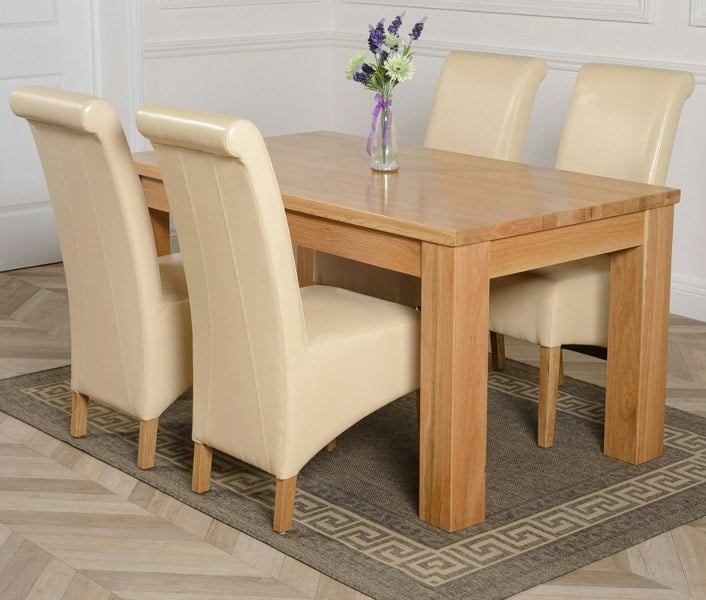 That's Furniture Dakota Medium Oak Dining Table with Montana Leather Chairs