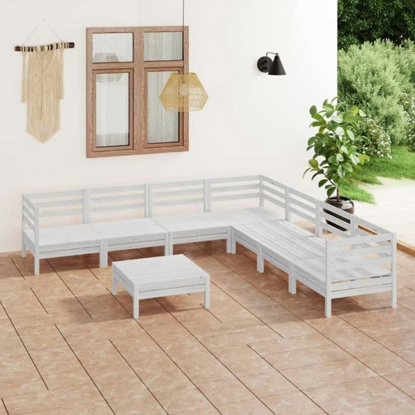 Berkfield 8 Piece Garden Lounge Set Solid Wood Pine White