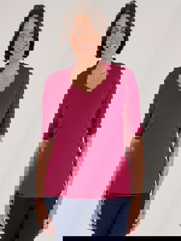 PennyPlain High Back Sweetheart Neck Top - Raspberry