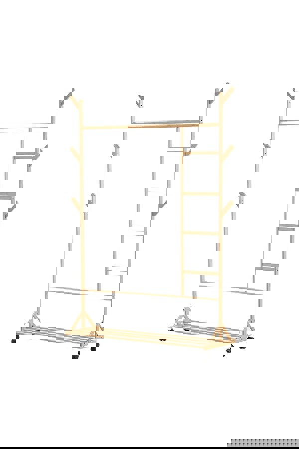 Living and Home Stylish Bamboo Clothes Rack with Bottom Shelf Versatile Shoe and Clothing Organizer