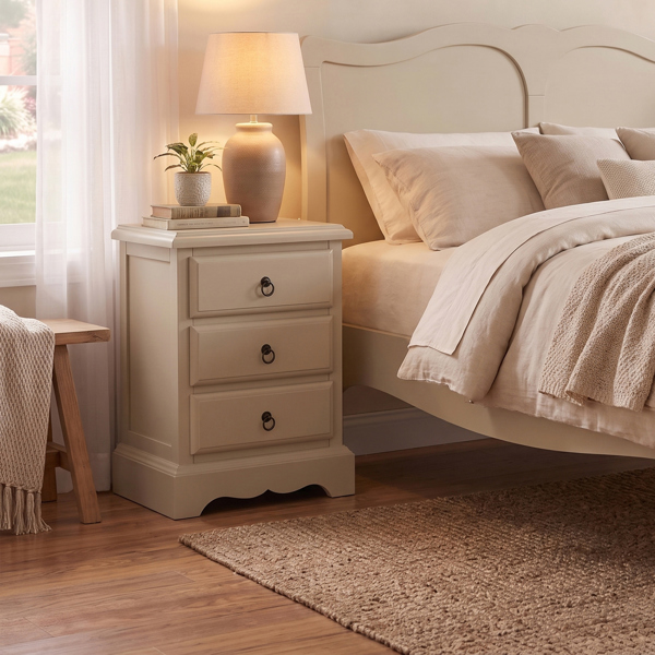 Statement Furniture Romance 3 Drawer Bedside Table. French Style Nightstand