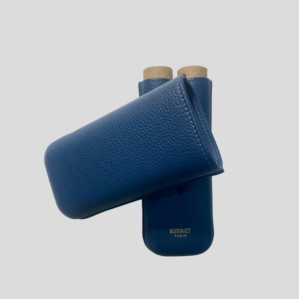 Bosquet Paris Grained Calf Leather Cigar Case for 2 - Blue Lapis