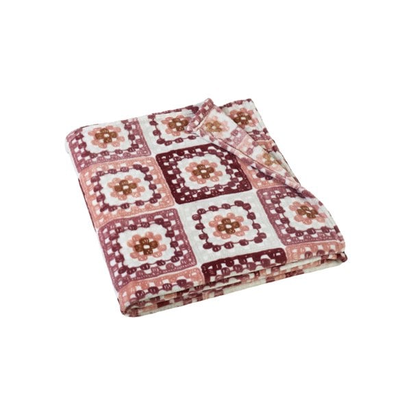 Catherine Lansfield Crochet Print Blanket Throw Pink