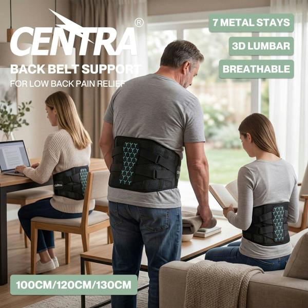 Centra Back Support Belt Lower Back Pain Relief Breathable 3D Lumbar 7 Stays