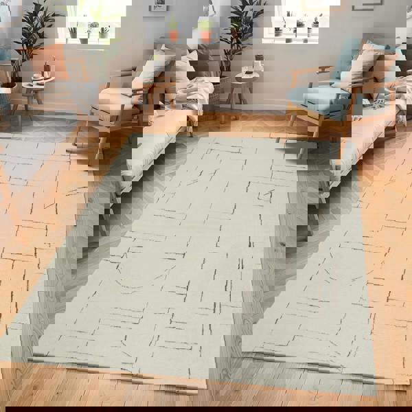 Livabliss Freud-Modern Ivory Brown High Pile Rug