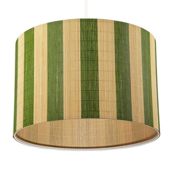 Chic Natural Brown Bamboo Lamp Shade with Garden Olive Green Stripes Image 5
