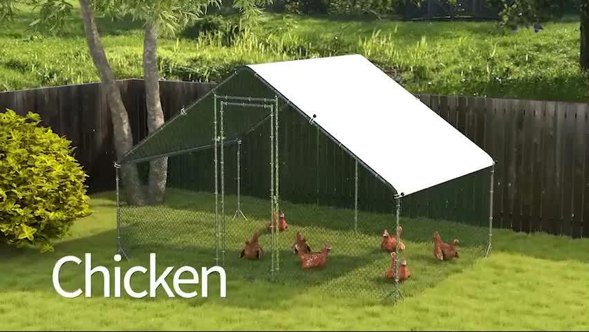 PawHut Walk In Chicken Run Large Galvanised Chicken Coop w/ Cover 3 x 1.7 x 1.9m