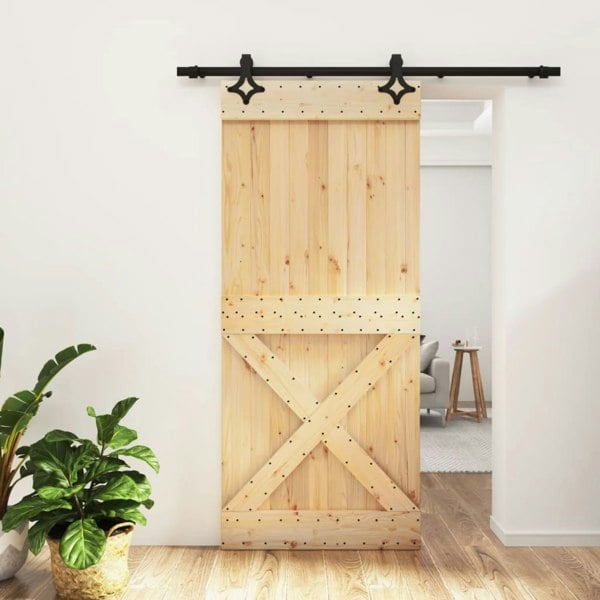 Berkfield Sliding Door with Hardware Set 90x210 cm Solid Wood Pine