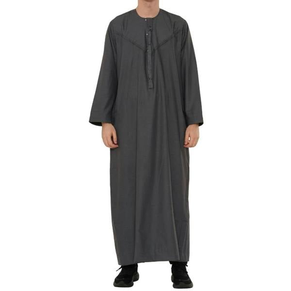 HM11 - Men's Emirati Omani Bobble Button Thobe - Grey - Thobez - 22