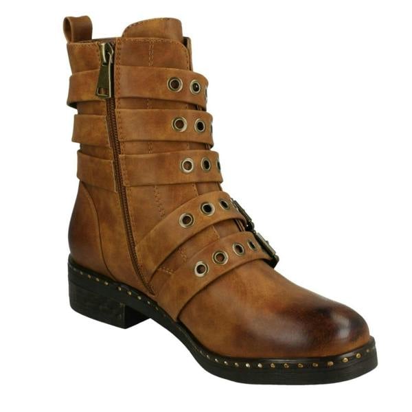 Spot On Ladies Spot On Biker Boots With Buckle Detail F4410