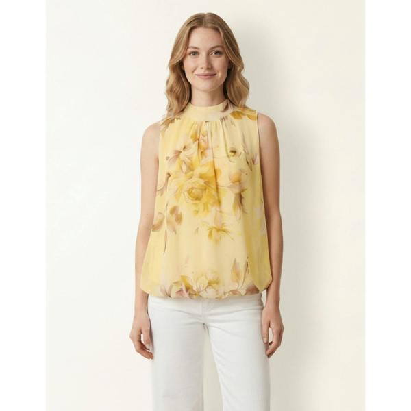 Blue Vanilla Sleeveless High Neck Puffball Blouse