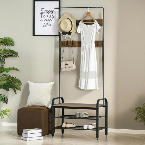 Rafaelo Mobilia Industrial Coat Rack Stand With 2 Shelves & 8 Hooks