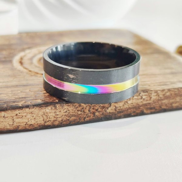 The Colourful Aura 8mm Stainless Steel Unicorn Rainbow Unisex Thumb Band Ring