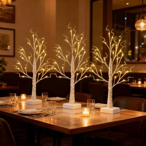 smartbies 24 Pre Lit Birch Twig Christmas Tree With Lights - White