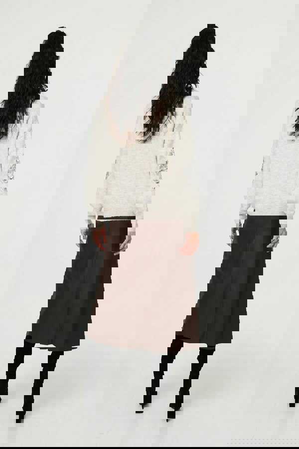 Beige | Sequin Diamond Detail Relaxed Jumper
