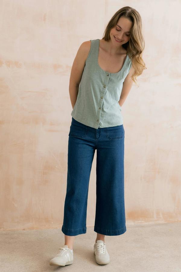 Lily & Me Pier Organic Cotton Jersey Button Vest Silver Sage