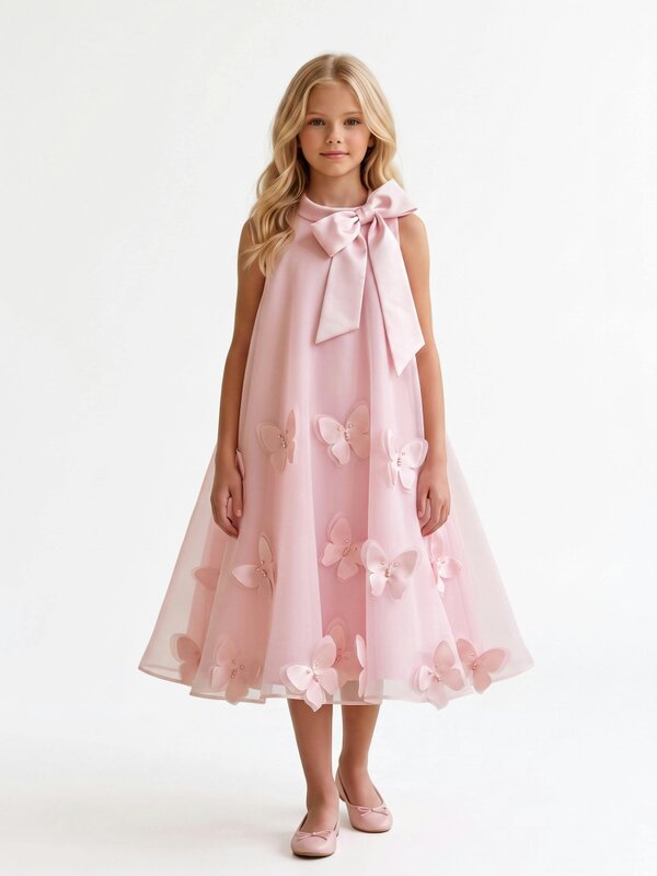 DRESS & Fleur Girls Sleeveless Chiffon Butterfly Dress in Pink