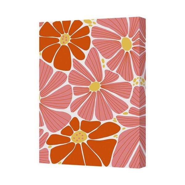 Benjamin Tate Design Floral Canvas Wall Art Print Pink And Orange Modern Home Decor
