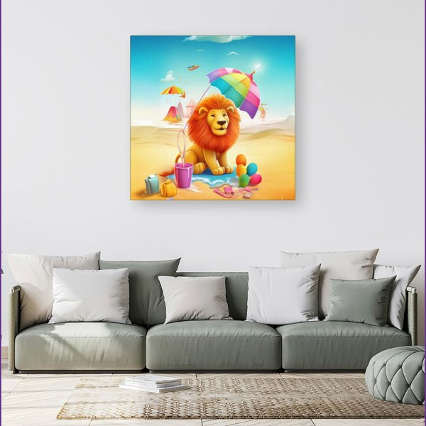 Warren Reed Lion On A Beach Holiday Canvas