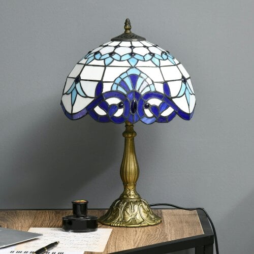 Wyld Haus Repatto Glass And Metal Blue Handcrafted Stained Glass Table Lamp