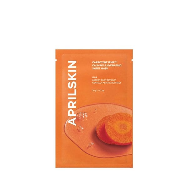 APRILSKIN Carrotene IPMP Calming & Hydrating Sheet Mask – Korean acne-soothing mask with Beta-Carotene and Isopropyl Methylphenol at Atelier De Glow UK.