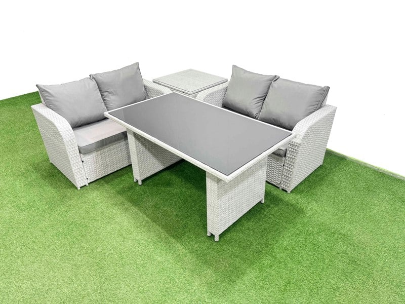 Fimous 4 Pieces Outdoor PE Rattan Sofa Set Patio Garden Furniture Sets with Cushions Side Table Light Grey