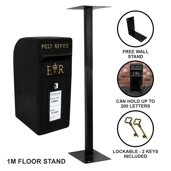 Monstershop Black Royal Mail Post Box with Stand