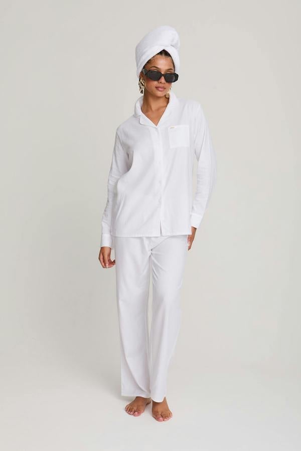 Cotton Modal Long Pyjama Set in White - Pajamas