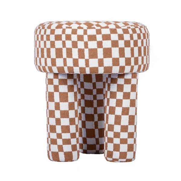 Furniture Edit Claire Brown Checkered Boucle Stool