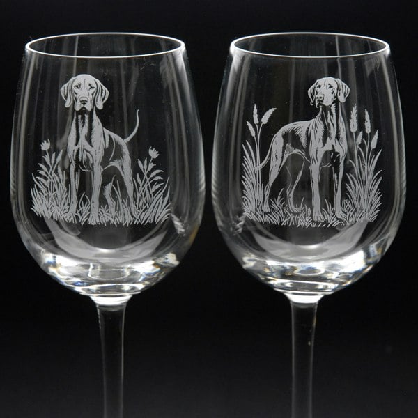 Glyptic Glass Art Hungarian Vizsla Dog Crystal Wine Glass - Hand Etched/Engraved Gift