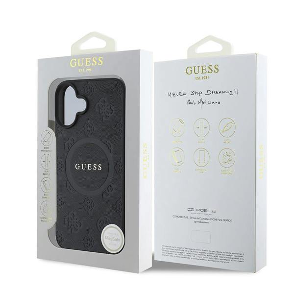 Guess Saffiano Peony Classic Logo Case with MagSafe for iPhone 16 6.1" Black - GUHMP16SAPSMEK
